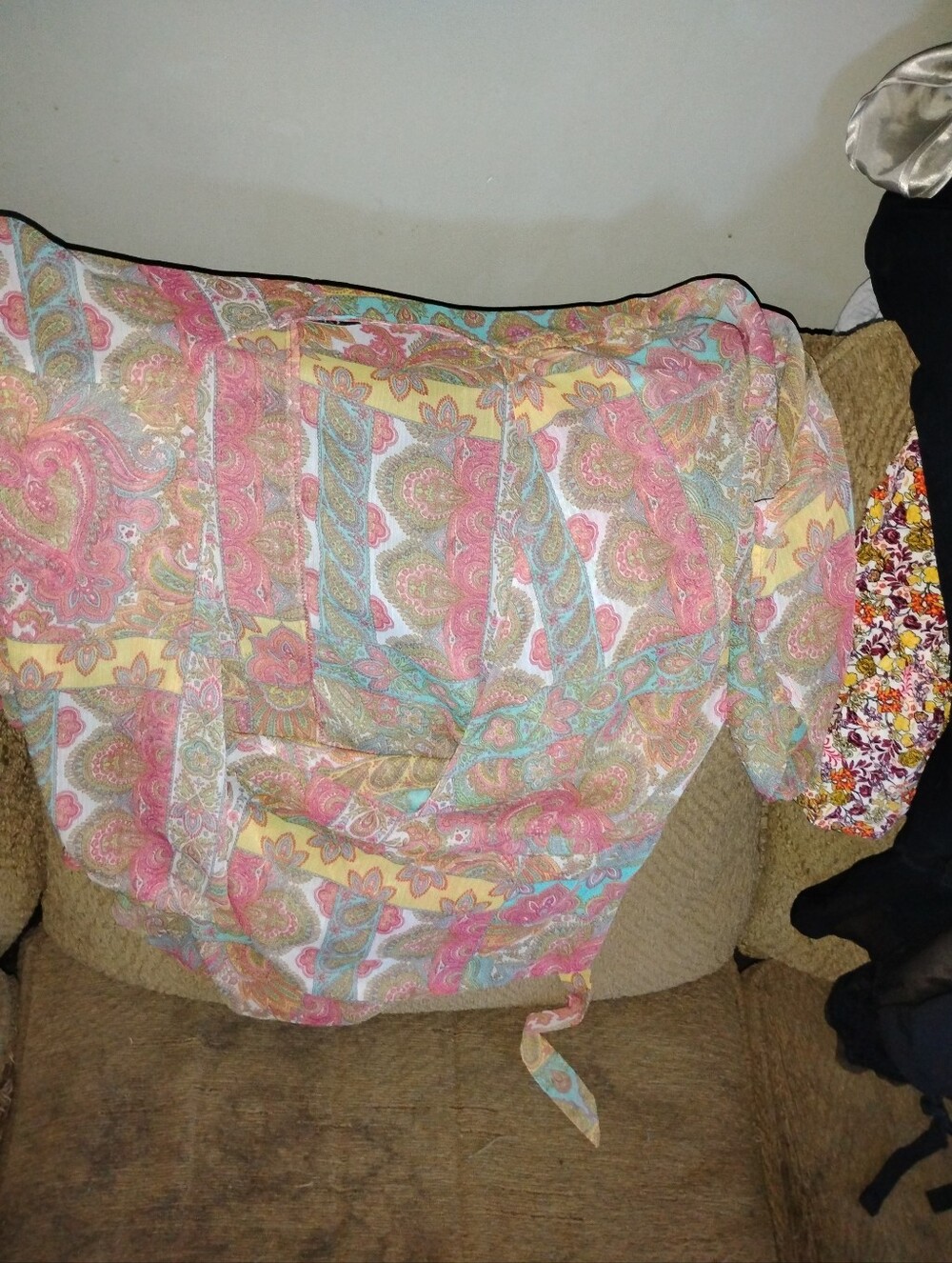 Sheer Paisley Wrap Blouse in Pink, Yellow & Aqua